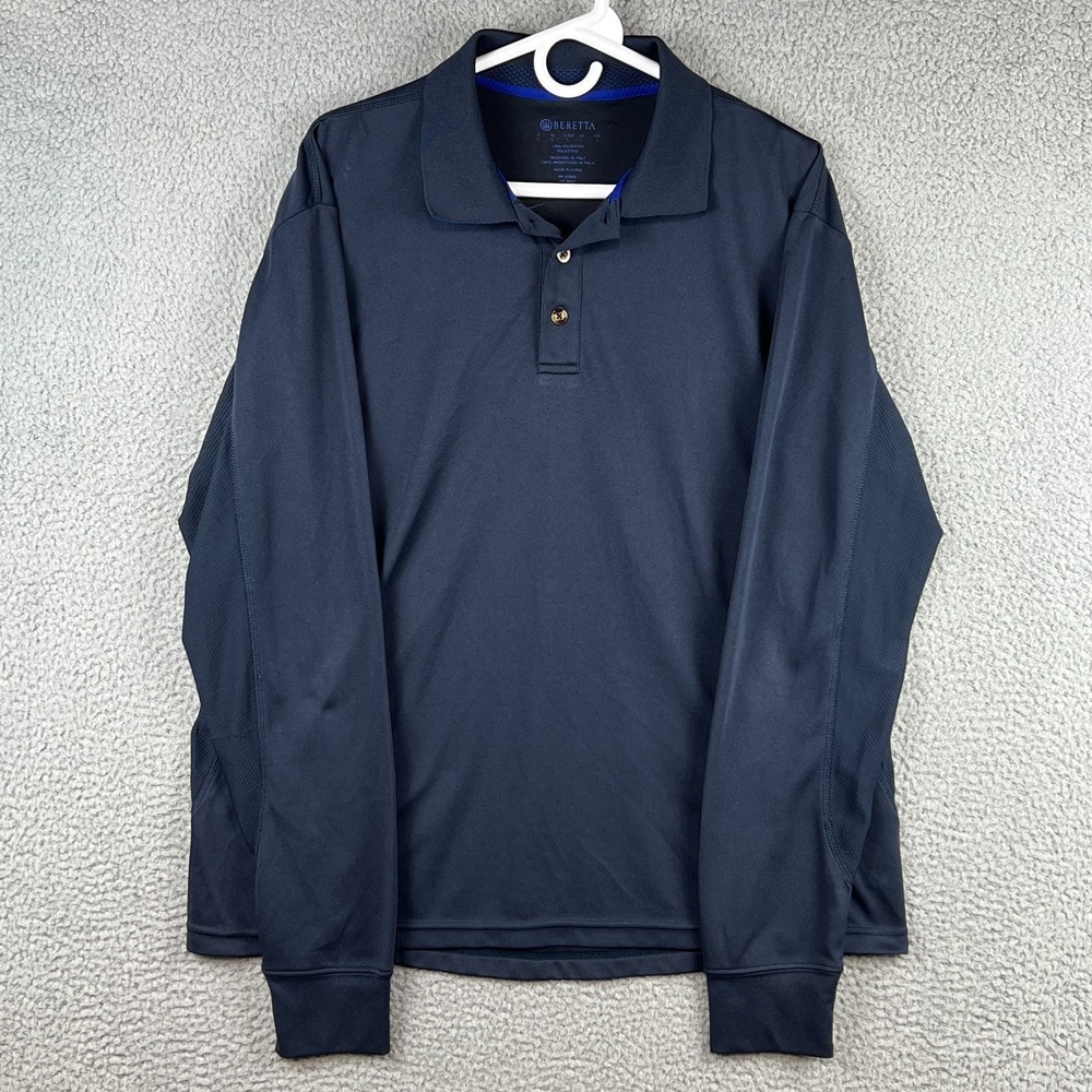Beretta Men's Large Long Sleeve Polo Shirt Size L Navy‎ Blue